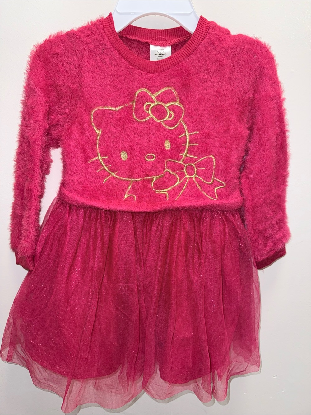 Hello Kitty Pink Cozy Knit Sweater dress with Gold Embroidery